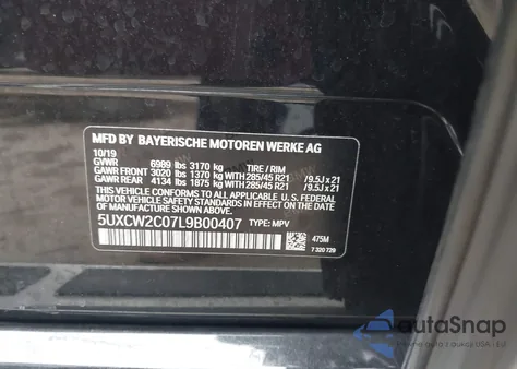 2020 BMW X7 xDrive40I z USA, uszkodzony, nr VIN 5UXCW2C07L9B00407